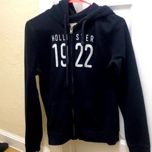 Large navy blue Hollister zip up sweatshirt